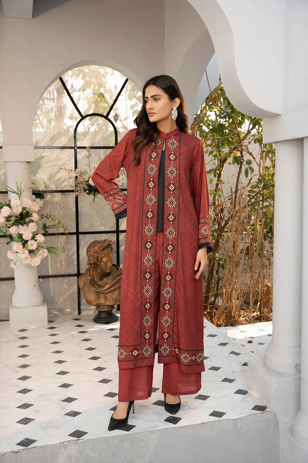 Maroon Matrix Georgette Printed Stitched 2 PC - Rabiya Hassan