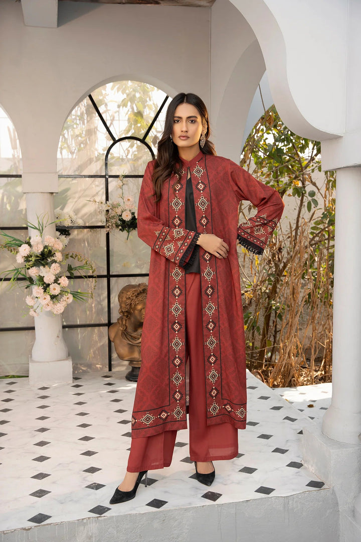 Maroon Matrix Georgette Printed Stitched 2 PC - Rabiya Hassan