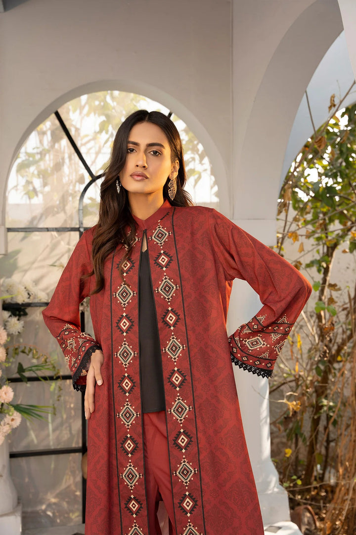 Maroon Matrix Georgette Printed Stitched 2 PC - Rabiya Hassan